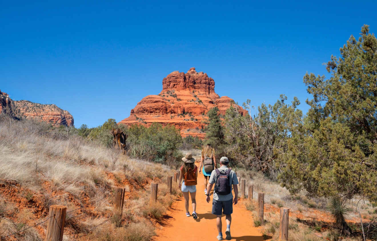 People hiking to the rocks in Sedona