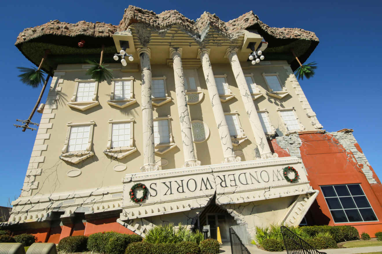 View of the exterior of the upside down building of WonderWorks