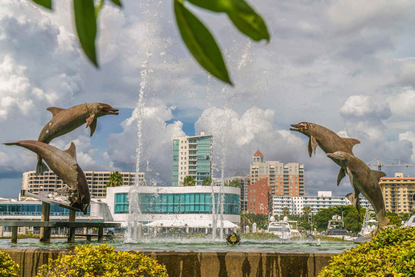Bayfront Park with dolphin fountain in front