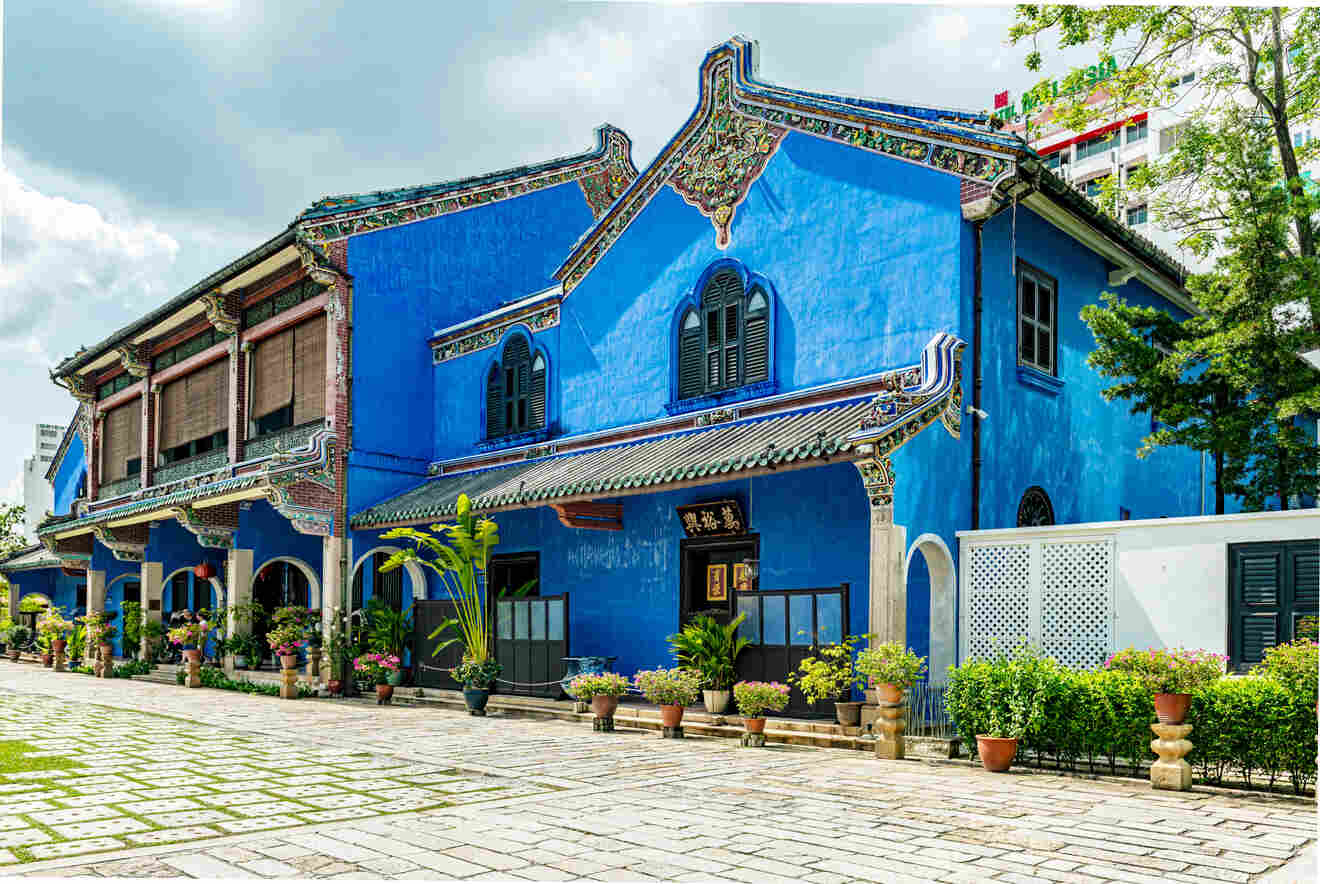 View of the exterior of the Blue Mansion boutique hotel in Penang