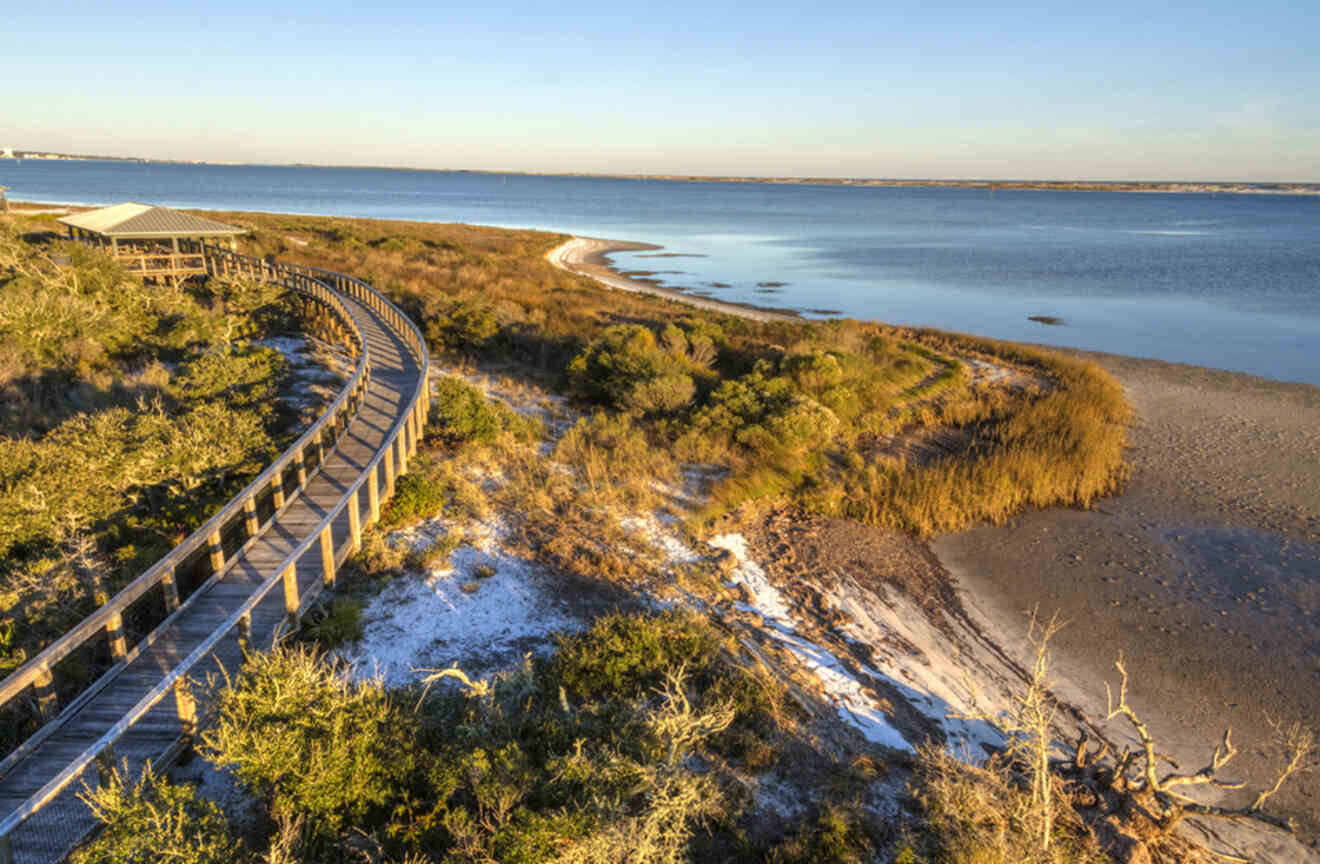 Aerial view of a boardwalk in Big Lagoon State Park