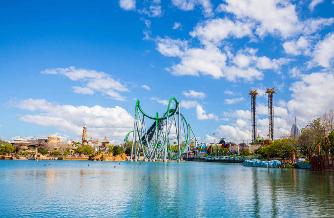 Distant view of the rollercoasters at Islands of Adventure