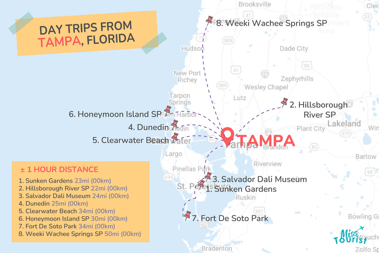 16 INCREDIBLE Day Trips from Tampa • w. Map, Time & Distance