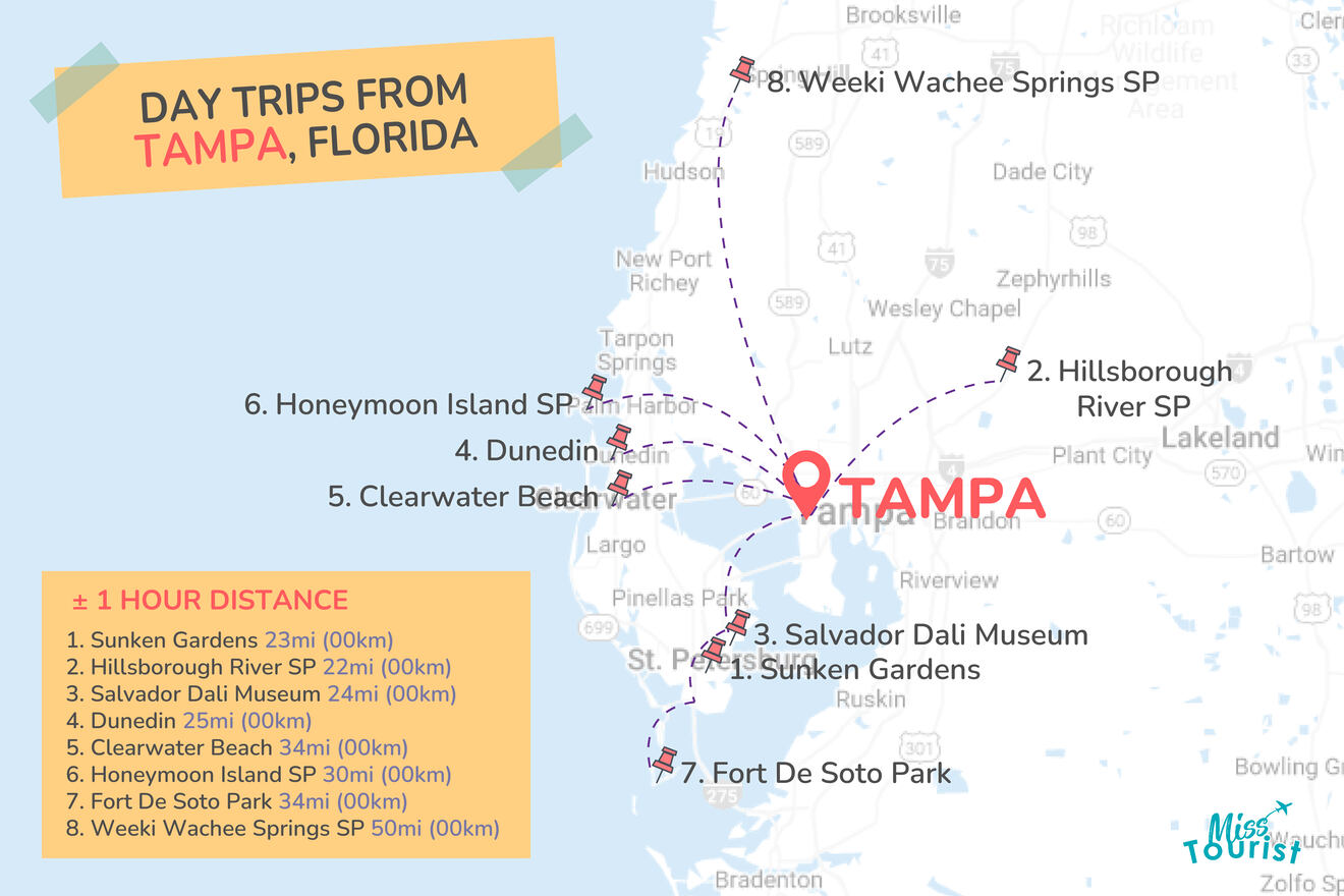 1hr Day Trips from Tampa MAP