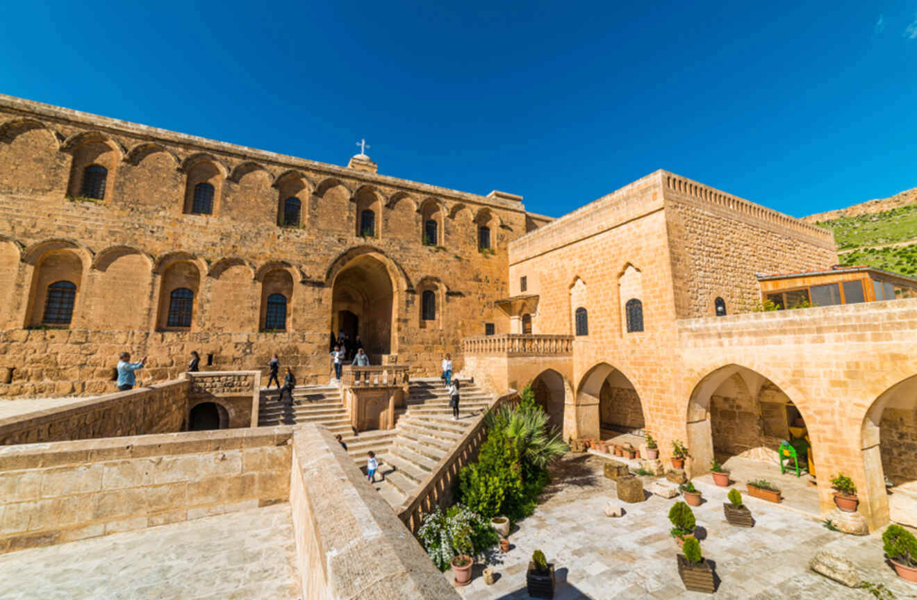 View of the exterior of the Deyrulzafaran Monastery in Mardin