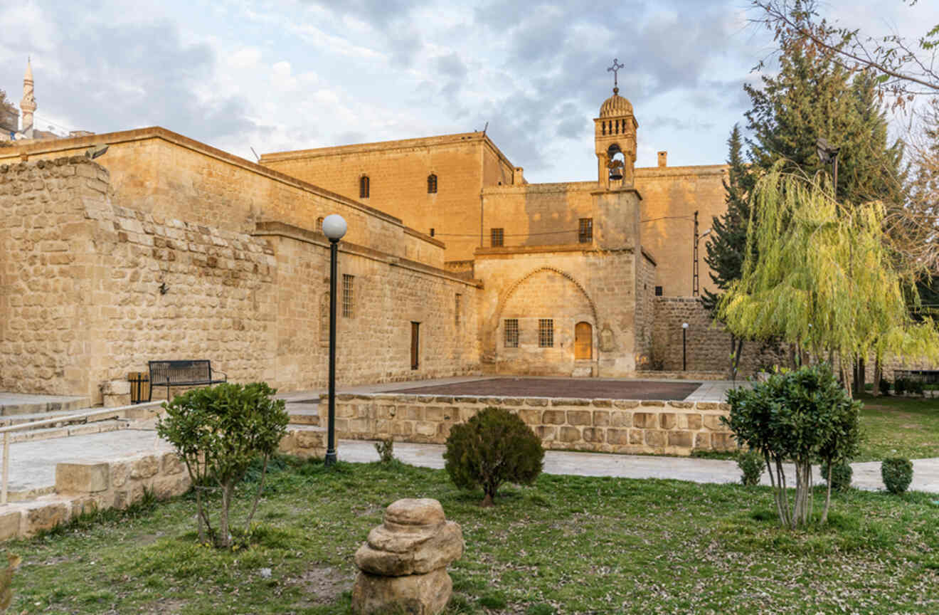 View of the exterior and the yard of Forty Martyrs Church in Madrin