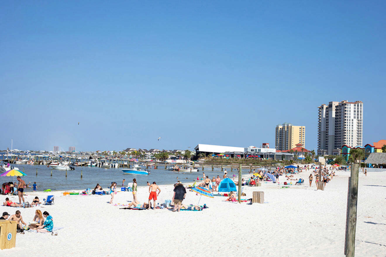 busy white sand beach at Quietwater Beach