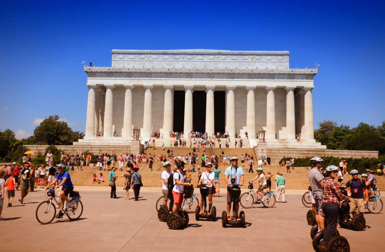 People on a Segway in front of Lincoln Memorial