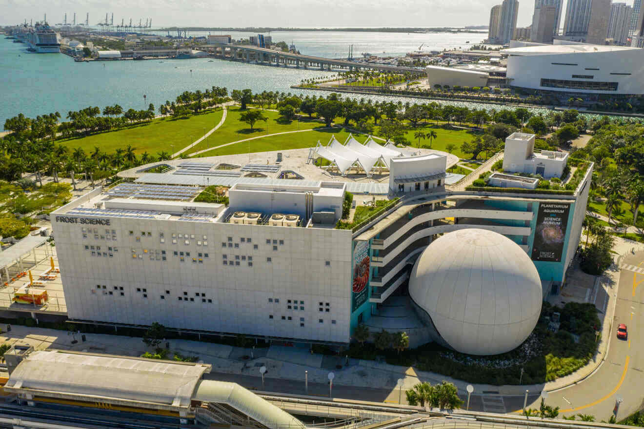 aerial view over the science museum building in Miami