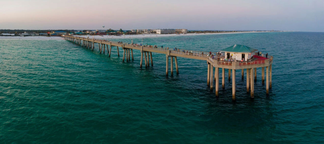 Aerial view of the Okaloosa Island Pier from the water