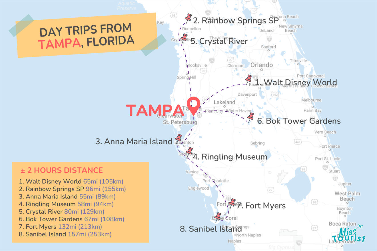 2hr Day Trips from Tampa MAP