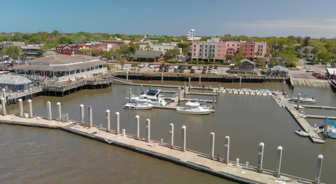 Aerial view of Fernandina beach harbor and street