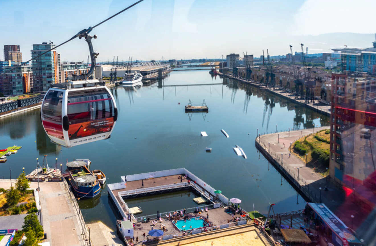 View of London’s skyline from Emirates Air Line cable car