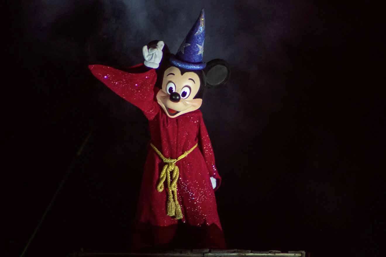 Mickey Mouse at the Fantasmic show Hollywood studios