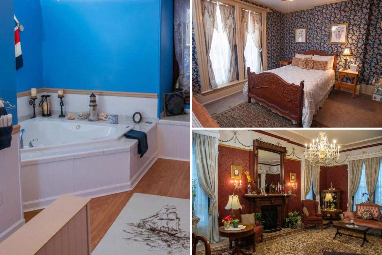 photo collage with lounge, bedroom and jacuzzi