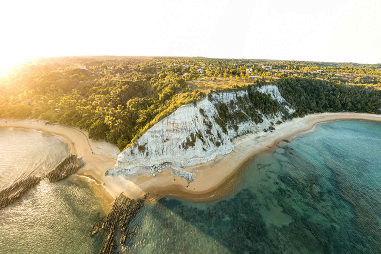 aerial view over Espelho Beach