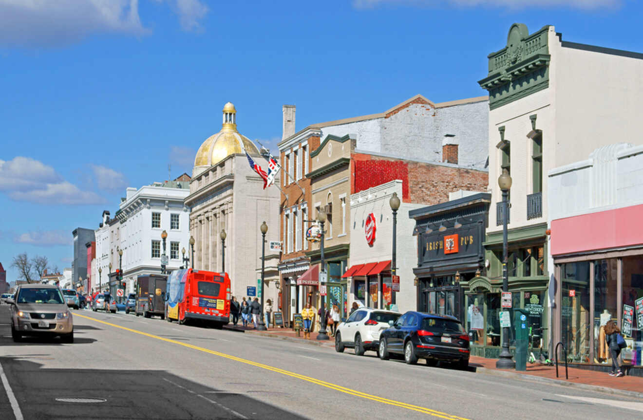 A street with restaurants in Georgetown