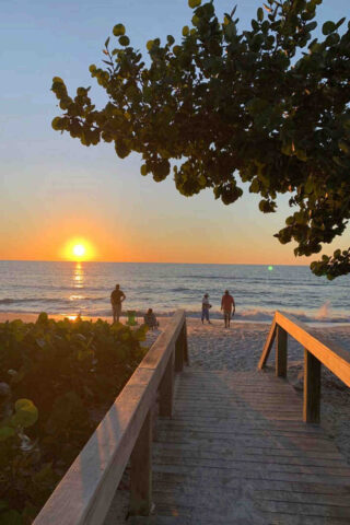 wooden footpath at Seagate Beach at sunset