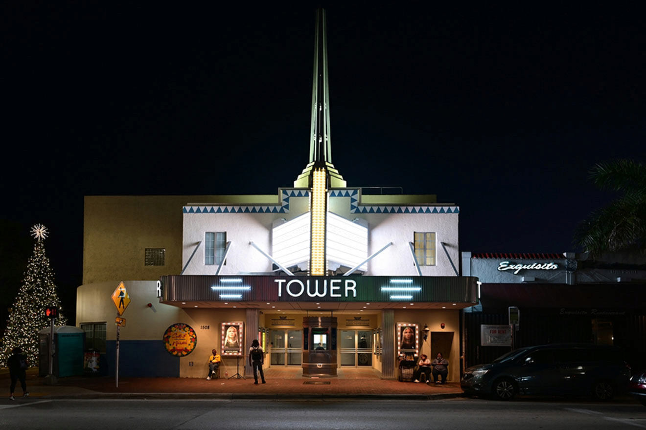 Miami tower entrance at night