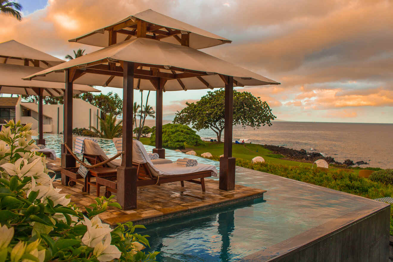 View of  lounge chairs and the oceanfront 