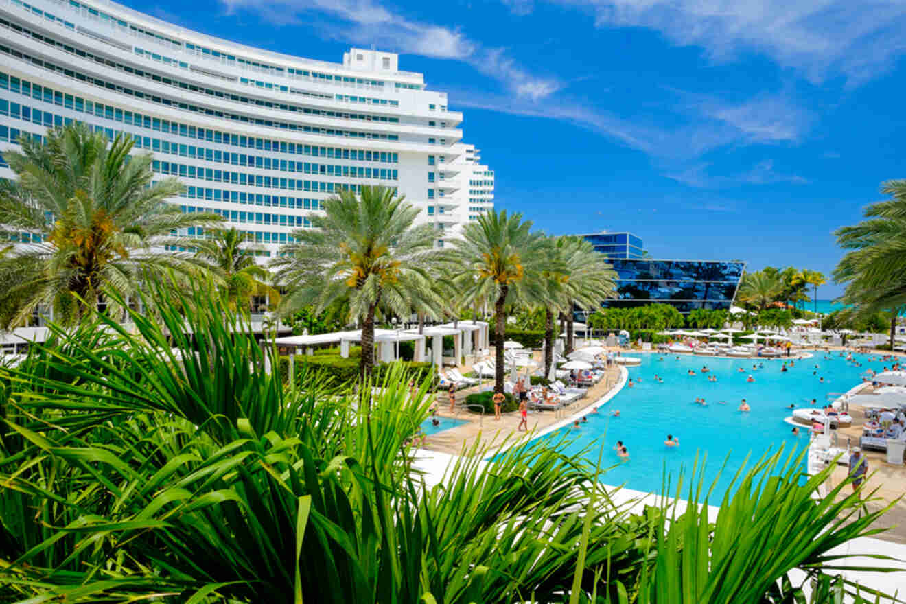 View of outdoor pool and hotel exterior