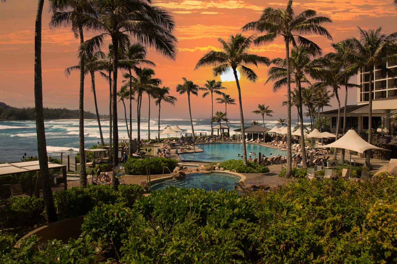 Sunrise view of a pool and oceanfront