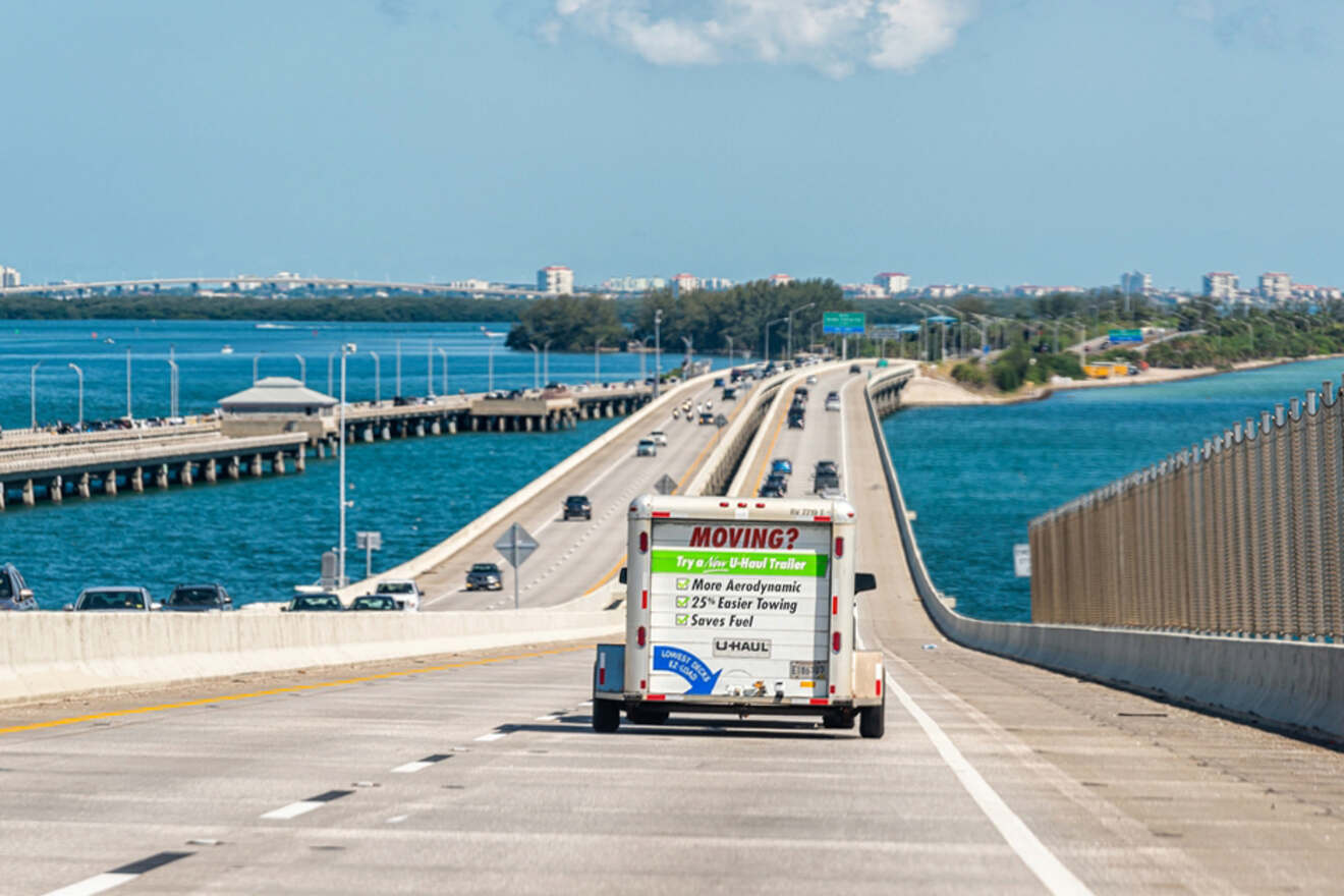 moving van driving down an overseas highway in Florida