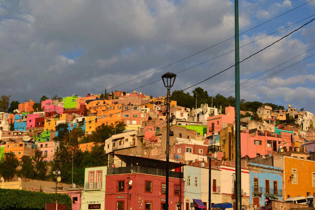 colorful houses in Guanajuato at sunset