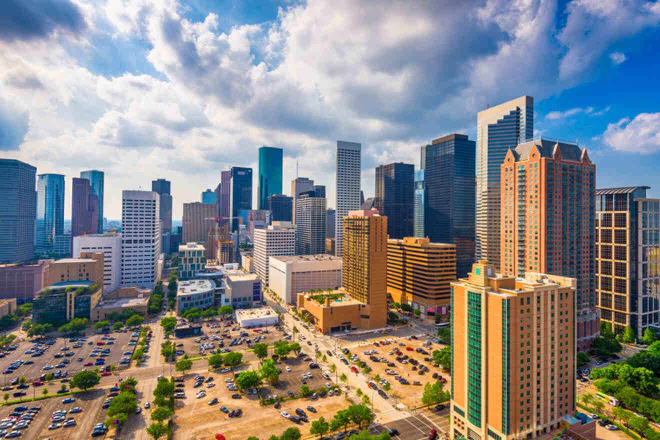 tall buildings and parking spaces in Houston 