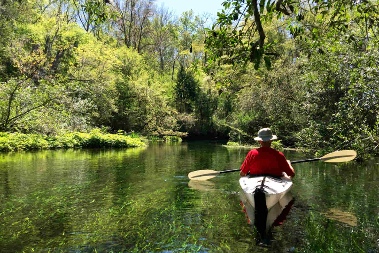 man kayaking at Ichetucknee Springs State Park