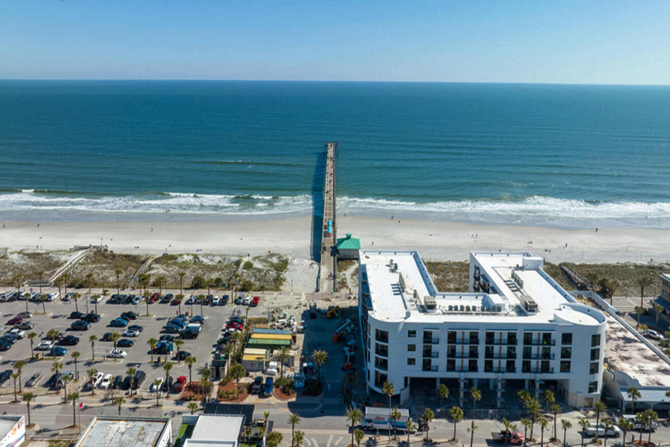 aerial view over Jacksonville beach and the pier
