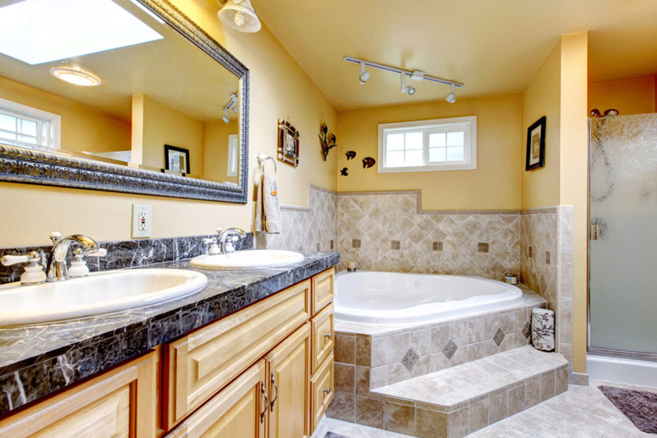 Jacuzzi in a bathroom at a hotel room