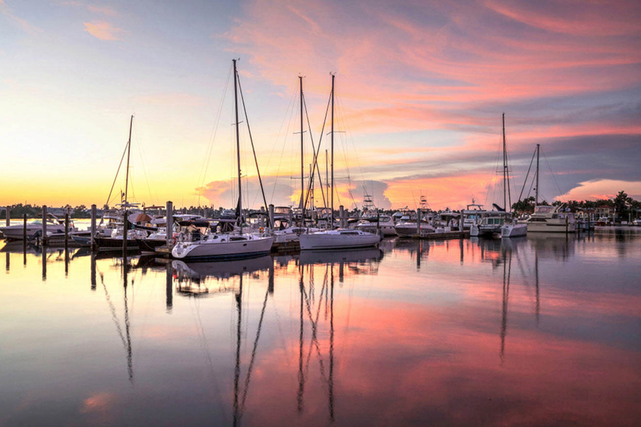 sunset view over boats in Naples FL