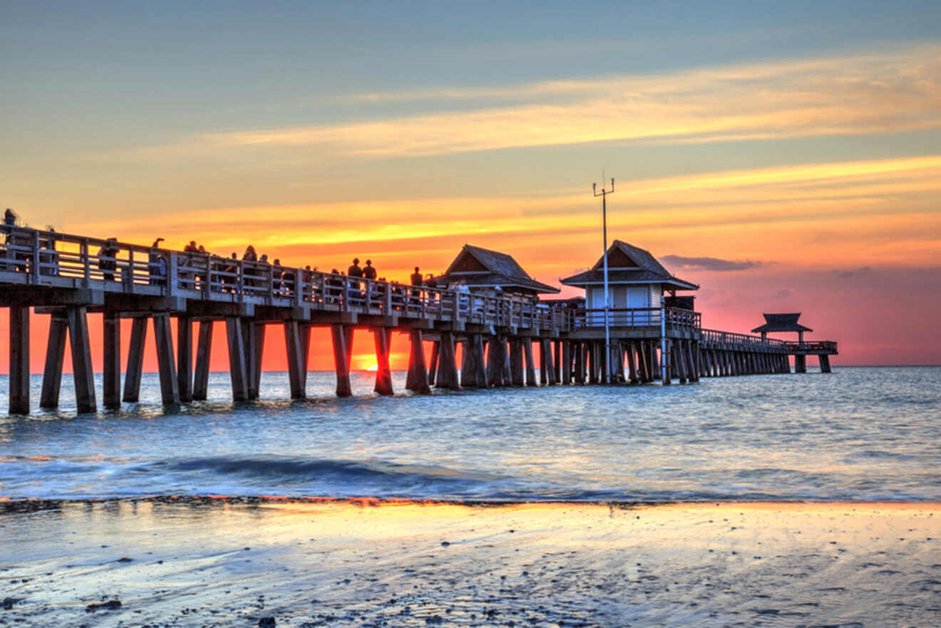 Naples beach pier at sunset