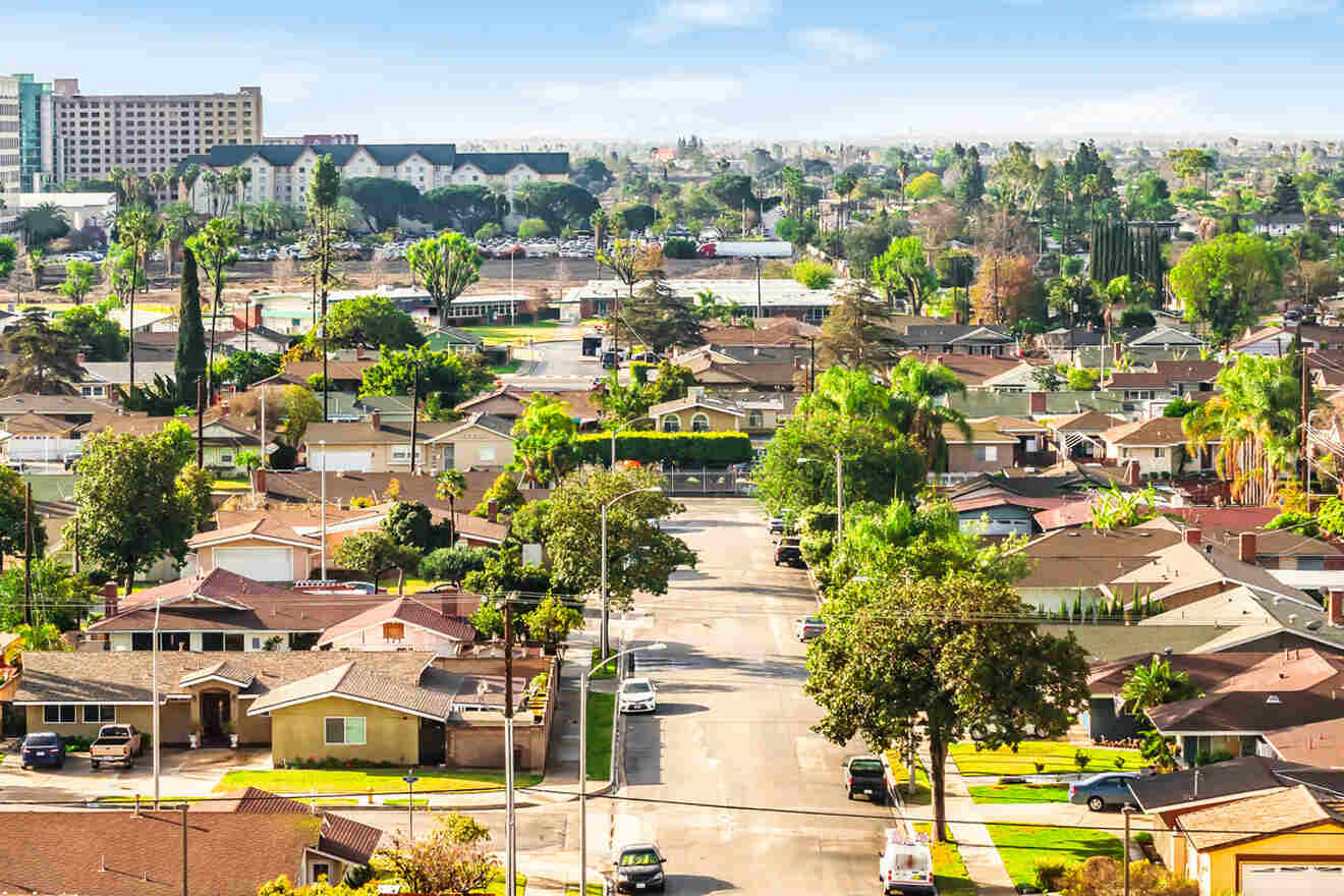 Panoramic view of a neighborhood in Anaheim, Orange County 
