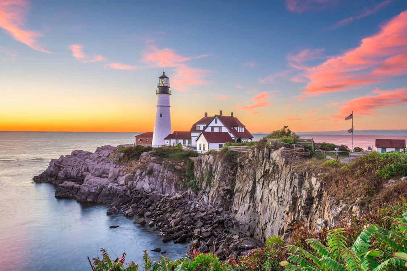 lighthouse in Portland, Maine at sunset