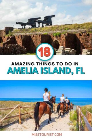 people horseback riding on the beach and image for Fort Clinch