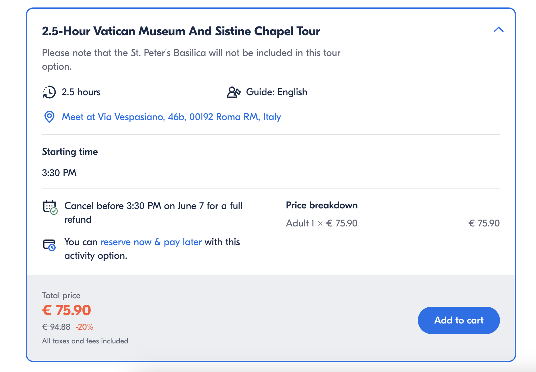 Vatican Guided tour price