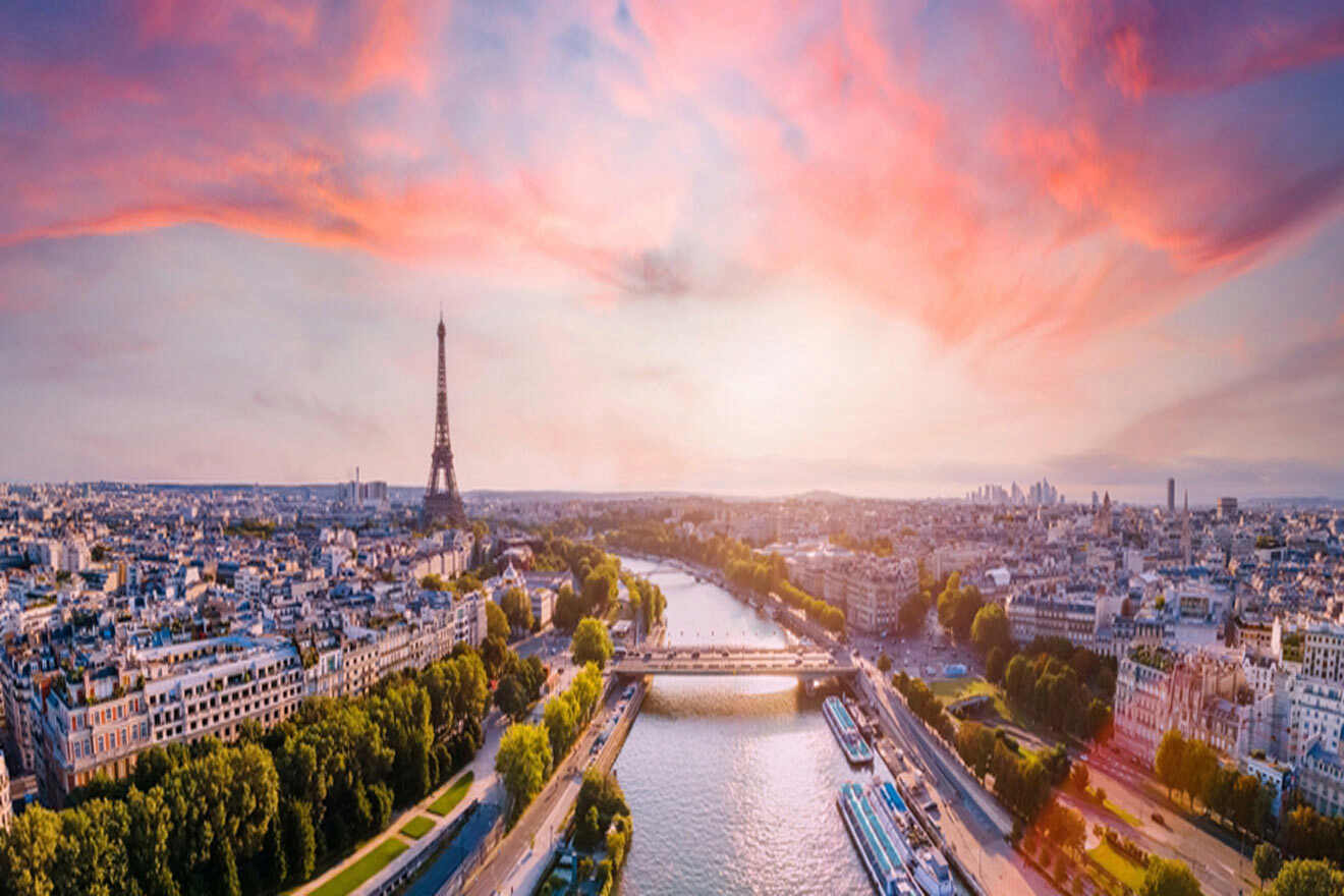aerial view over the Seine in Paris