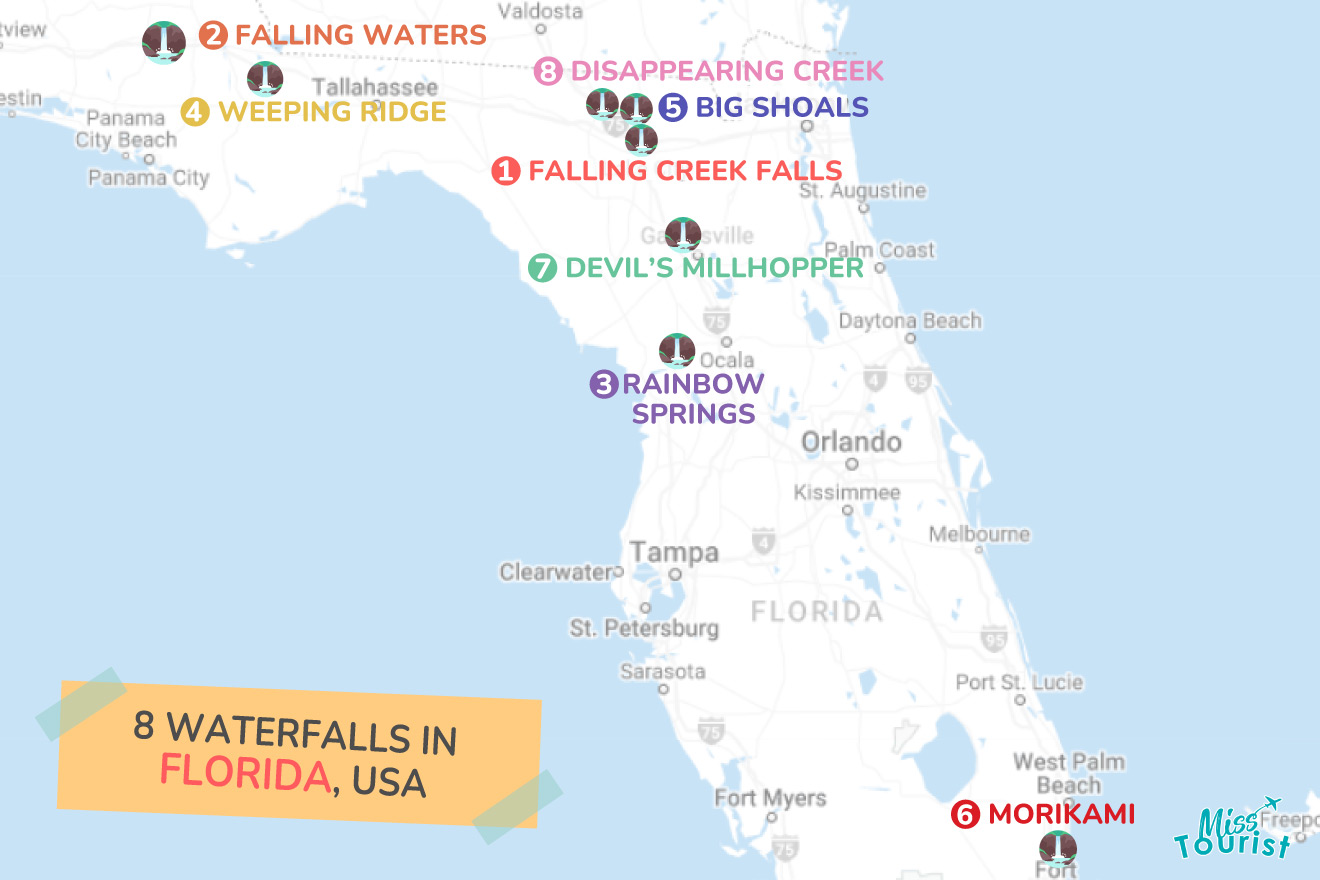 Waterfalls in Florida MAP