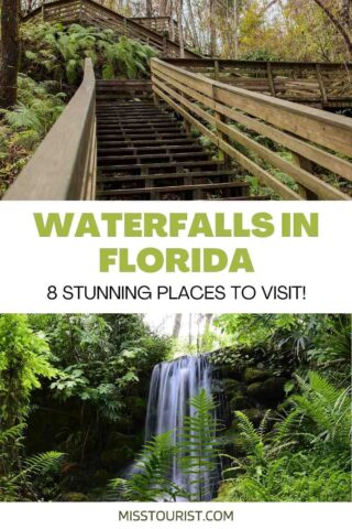 waterfall and wooden stairs in the park