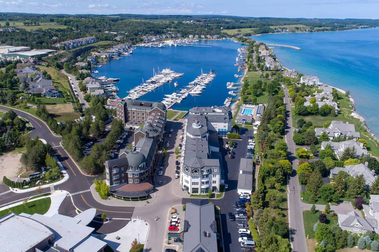 aerial view of the waterfront in Michigan