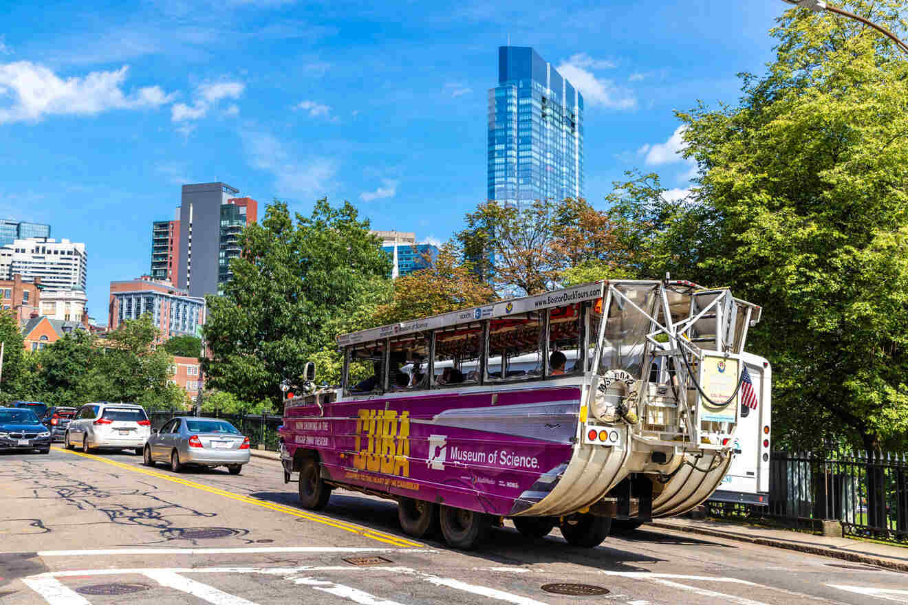 Boston duck tour on the streets of the city