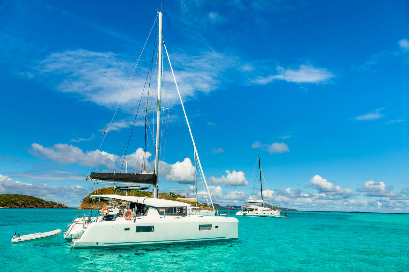 View of catamaran on crystal clear water