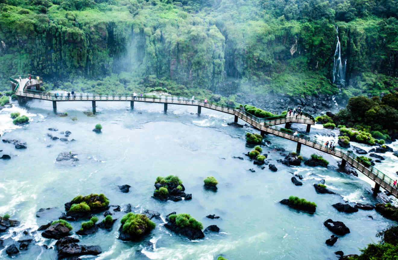 Aerial view of a boardwalk at the waterfalls