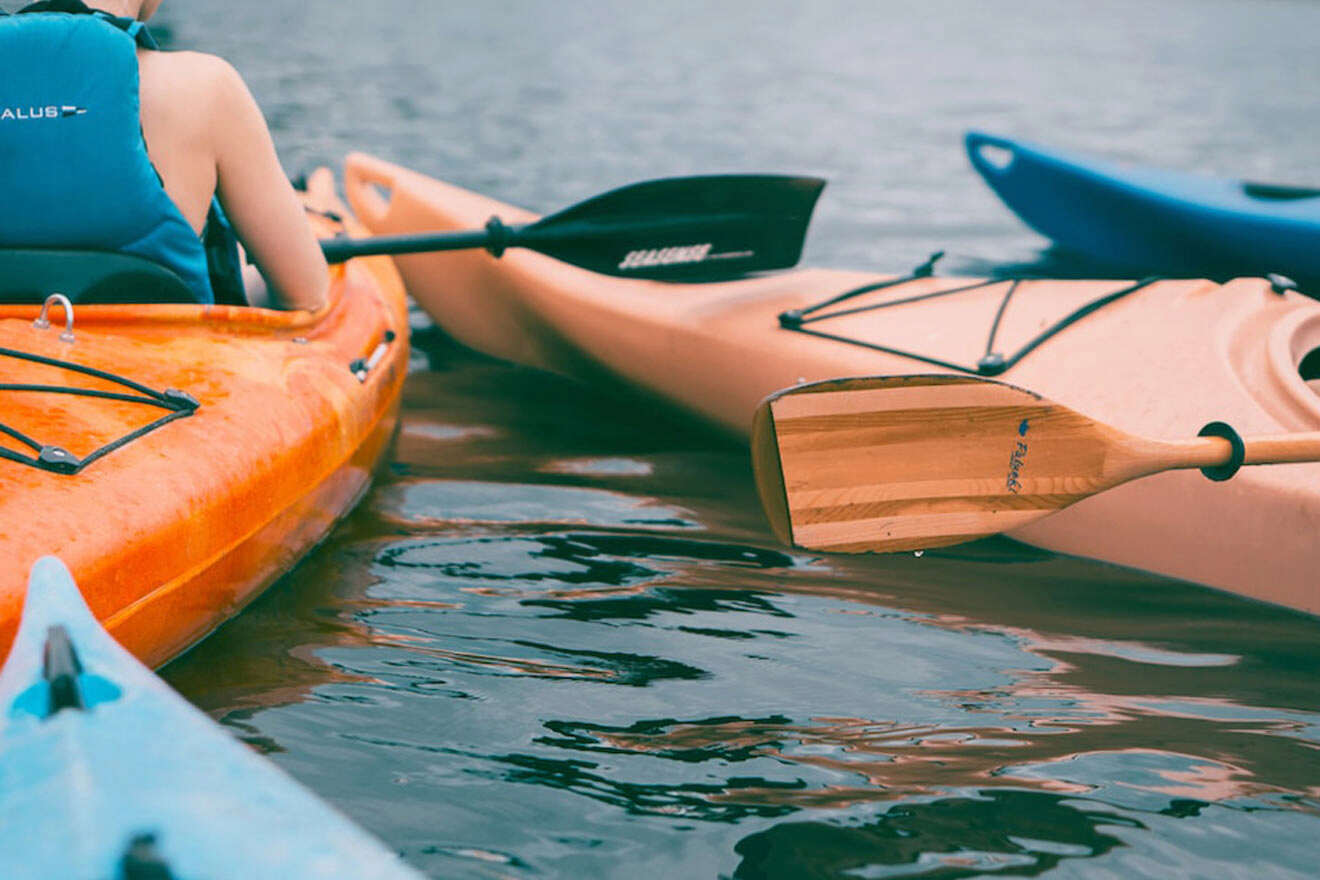 closeup of kayaks in the water