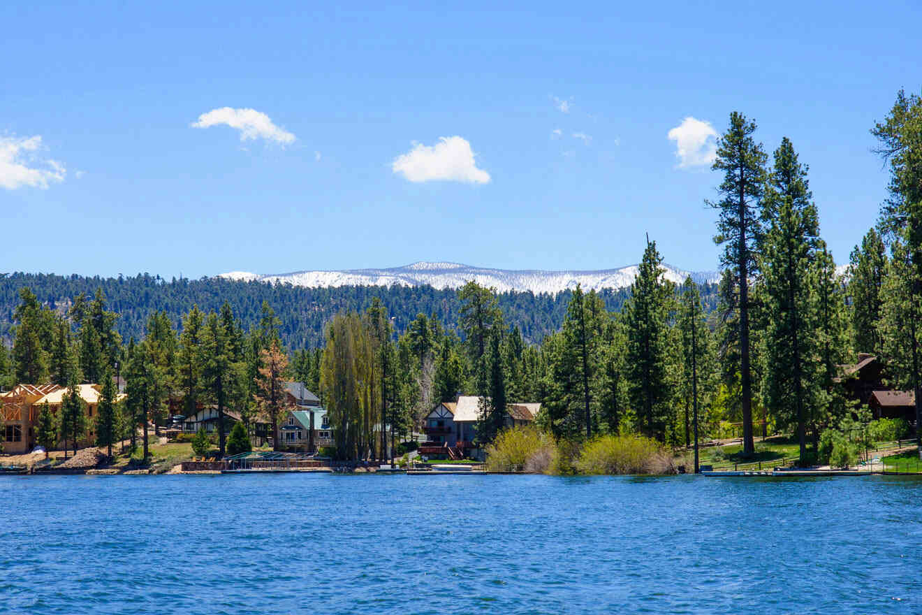 Big Bear lake with snowy mountains