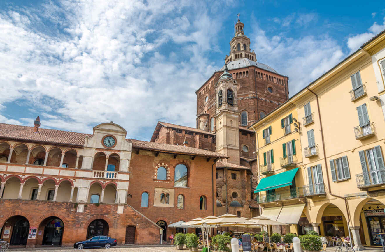 View of Duomo di Pavia from Piazza della Vittoria