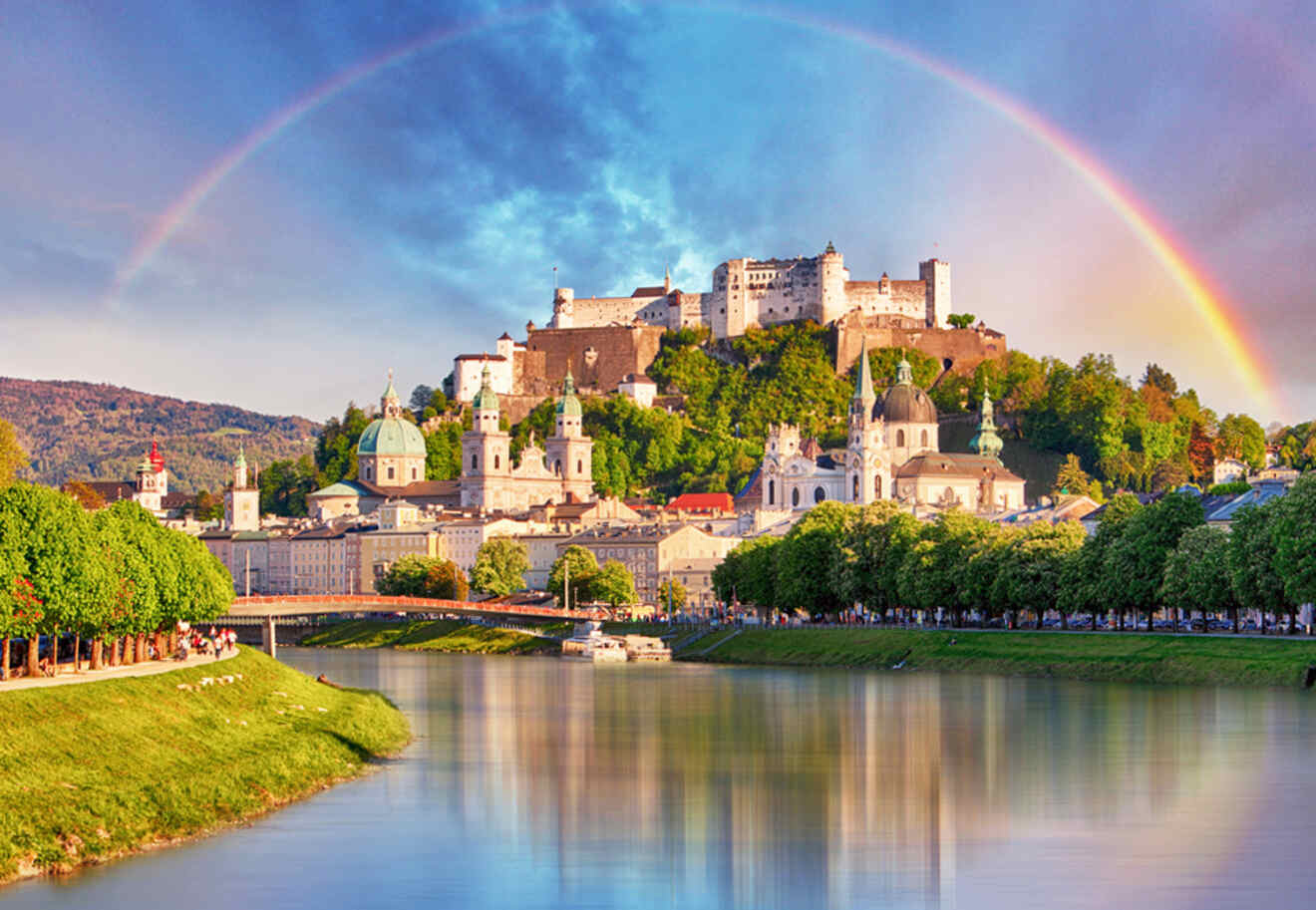 View of Salzburg with a rainbow over it