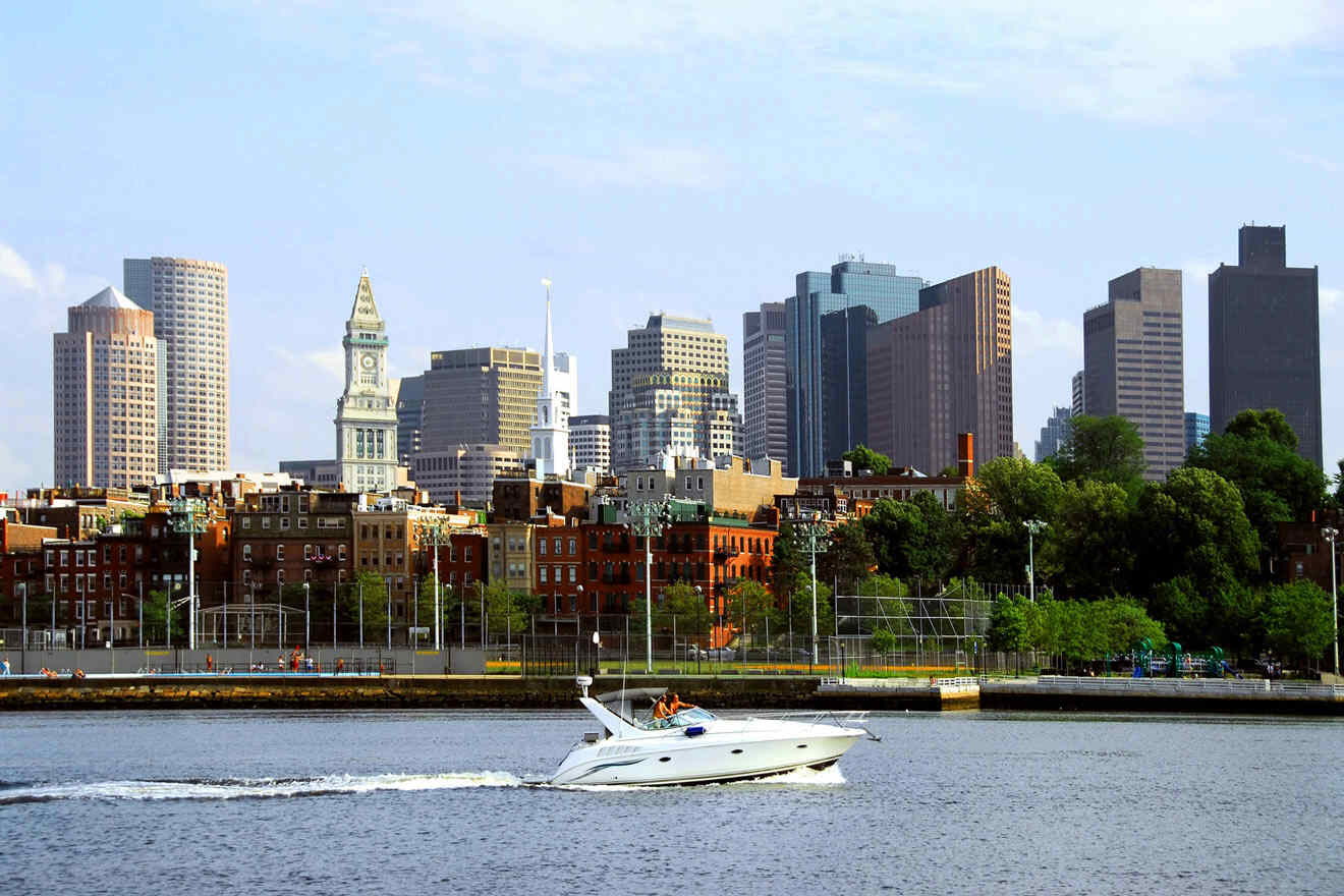 Boston skyline and a boat